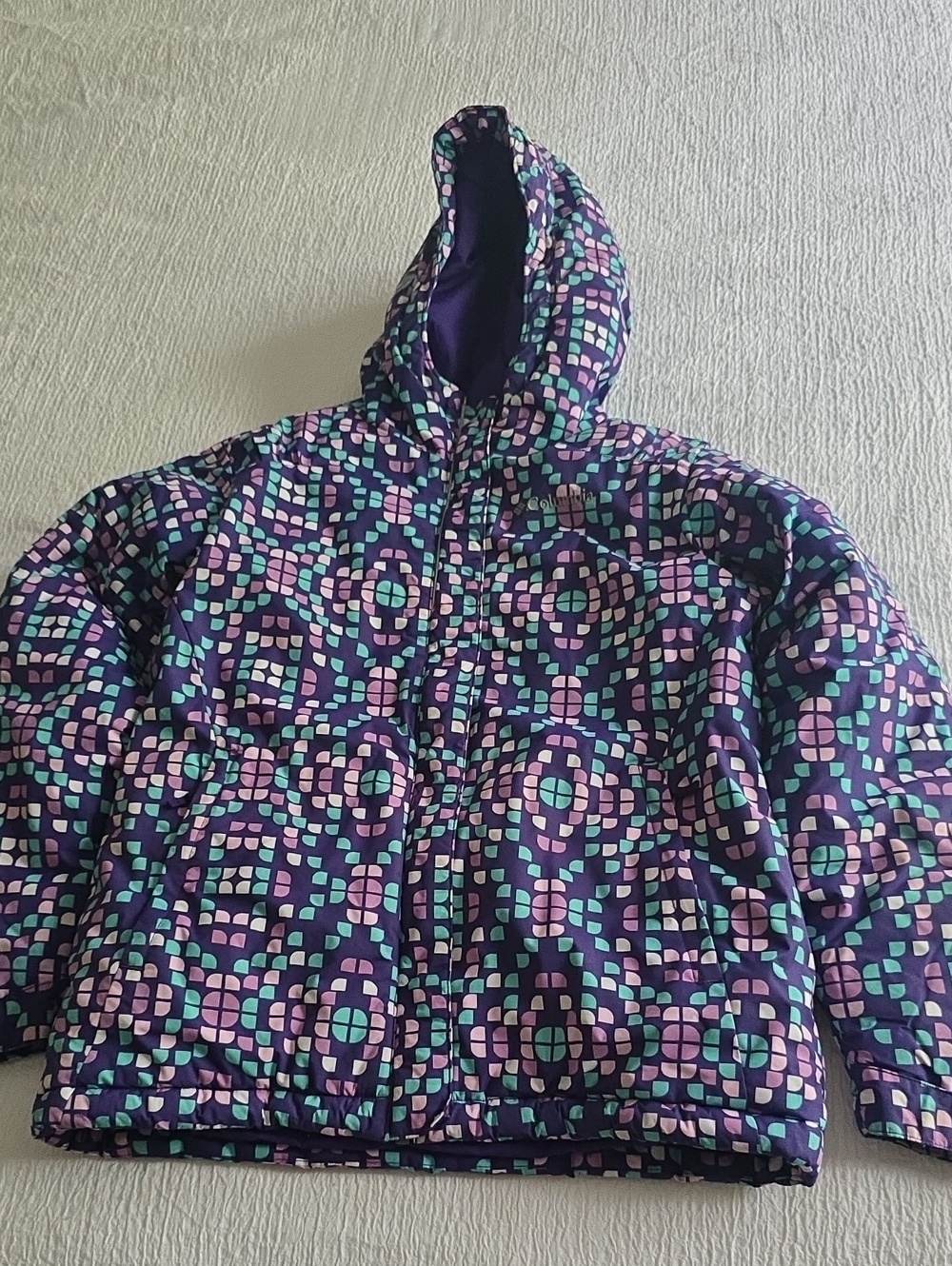 Columbia Navy Jacket with Mint and Light Pink Geometric Print